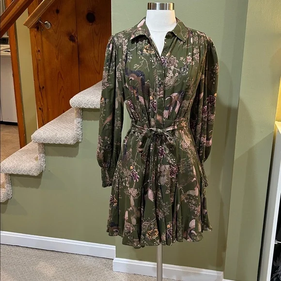 All Saints Keeley Peggy Dress 6 Mini Fit and Flare Crane Print - Picture 6 of 16